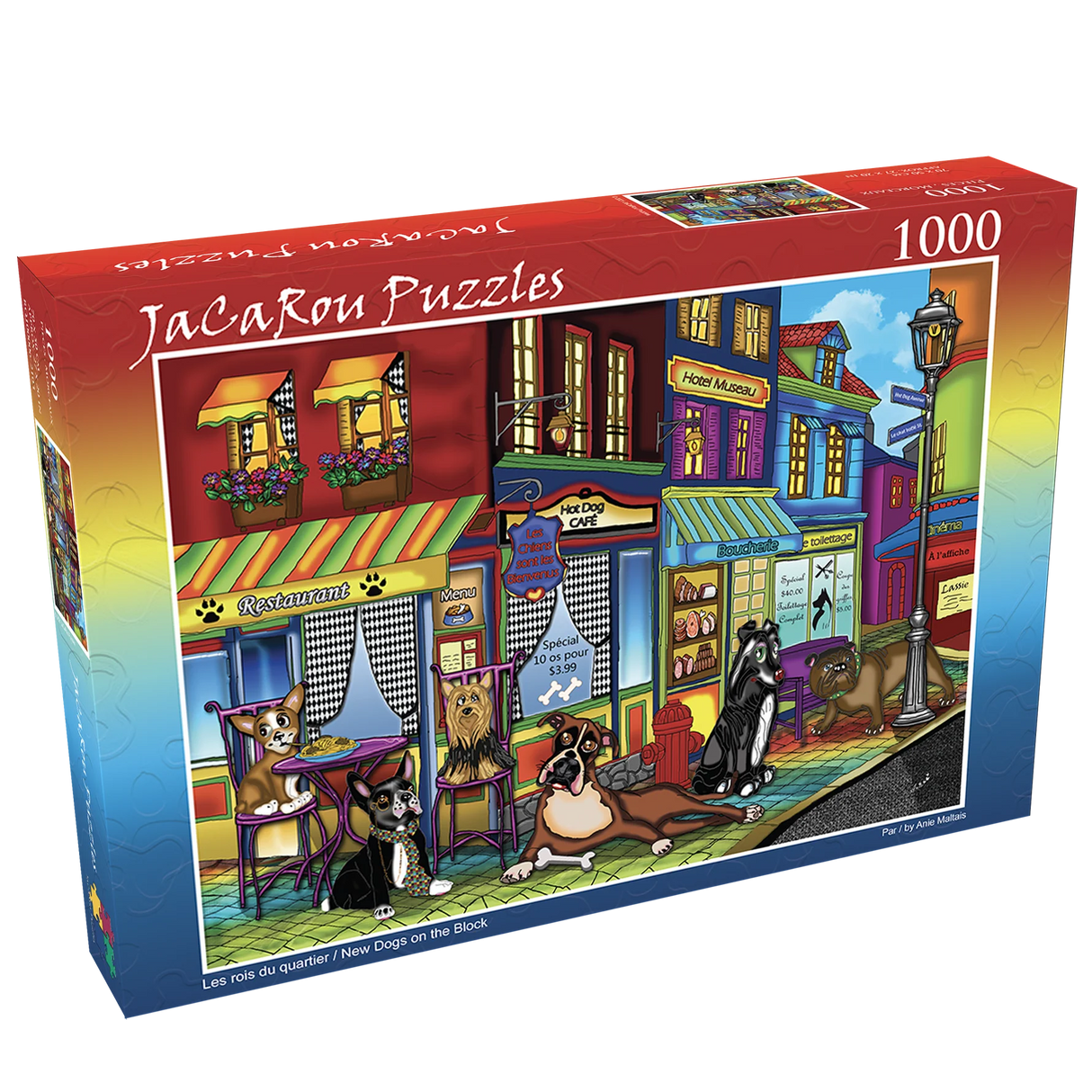 Box for Colorful 1000 piece dog puzzle by JaCaRou featuring a colorful puzzle pieces