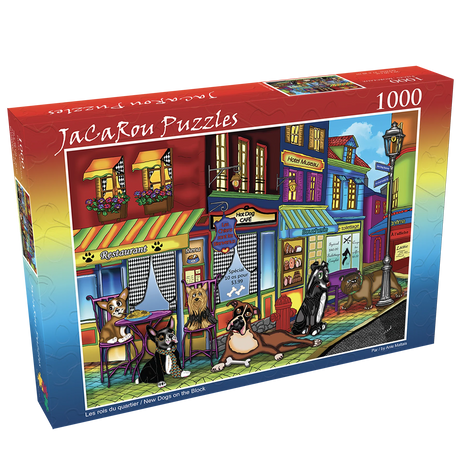 Box for Colorful 1000 piece dog puzzle by JaCaRou featuring a colorful puzzle pieces