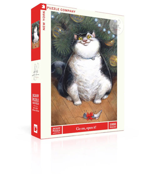 Box for Go On, Open It! 1000 piece cat puzzle and holiday puzzle by New York Puzzle Company