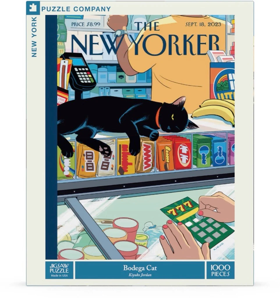 Bodega-themed 1000 piece puzzle featuring a lounging black cat Bodega Cat by New York Puzzle Company