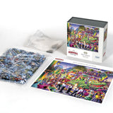 Contents for New Orleans Mardi Gras puzzle featuring a colorful parade scene on Royal Street by Boardwalk