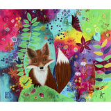 JaCaRou’s Revivre 500-piece puzzle featuring an adorable fox nestled within a lush, colorful forest setting, perfect for nature and animal lovers.