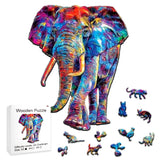 Colorful Elephan Wooden Jigsaw Puzzle - Unique Shape, Multiple Sizes