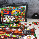 Close-up of JaCaRou Ten Sheep and More puzzle and box with sheep and vibrant details