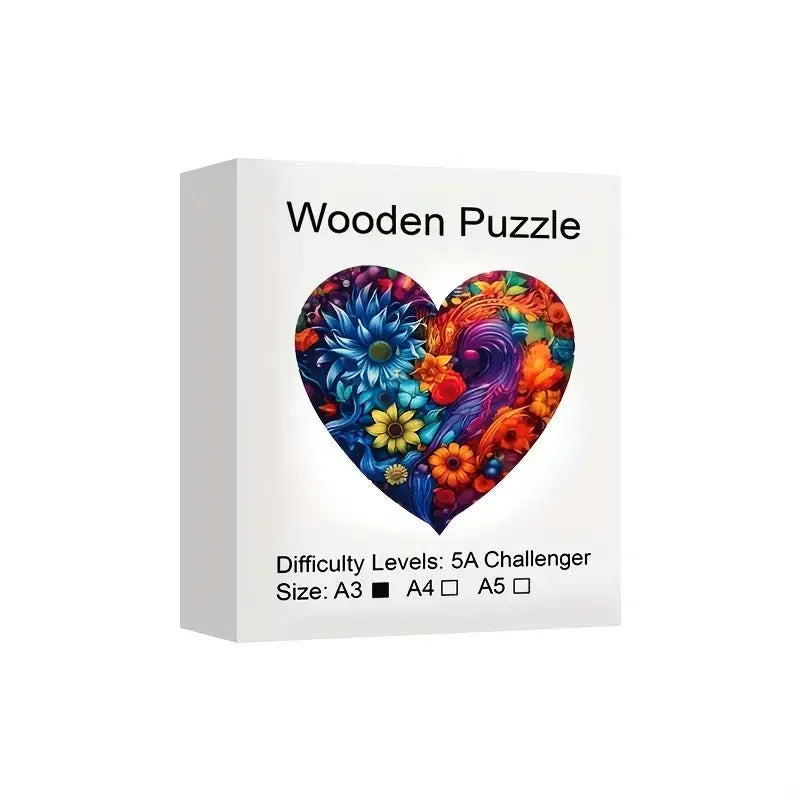 Heart Flower Wooden Jigsaw Puzzle - 3 Sizes