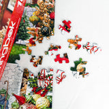 Puzzle Pieces for Christmas Boutique puzzle featuring a cozy holiday shop with decorated tree, gifts, and festive decor by Springbok