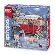 Puzzle Box for Springbok 1000-piece jigsaw puzzle of a cozy winter scene with a decorated Christmas tree and snowman