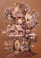 1000-piece puzzle by Magnolia of a fantasy sweets factory treehouse, with intricate details of bakers and desserts by Julia Vaihicheva