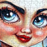 Close up of the artwork and puzzle for the We Can Do It puzzle with bold colors and empowering design for the jigsaw puzzle for adults by JaCaRou Puzzles.