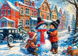 Winter village with children building a snowman puzzle by Delfy 1000 piece puzzle