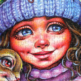 Close-up of cozy girls face with big bright eyeswith girl in Winter Warmth puzzle by JaCaRou