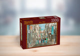 1000 piece jigsaw puzzle by Magnolia showing a lively Lisbon street with locals, architecture, and hanging laundry in pastel hues.