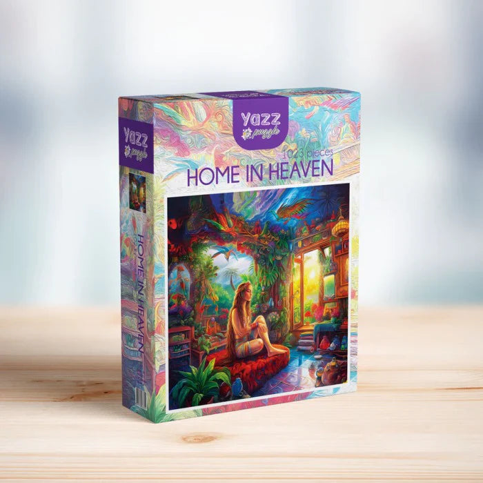 Box Cover for the Home in Heaven 1000 piece jigsaw puzzle with lush greenery and exotic birds - Vibrant colorful puzzle