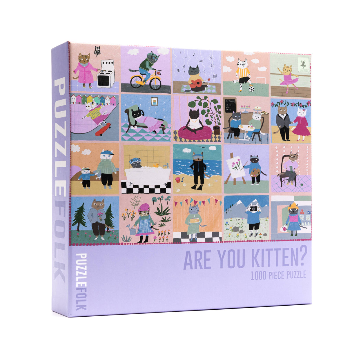 Are You Kitten? 1000-piece puzzle by Puzzlefolk - adorable hand-drawn cats in playful scenes