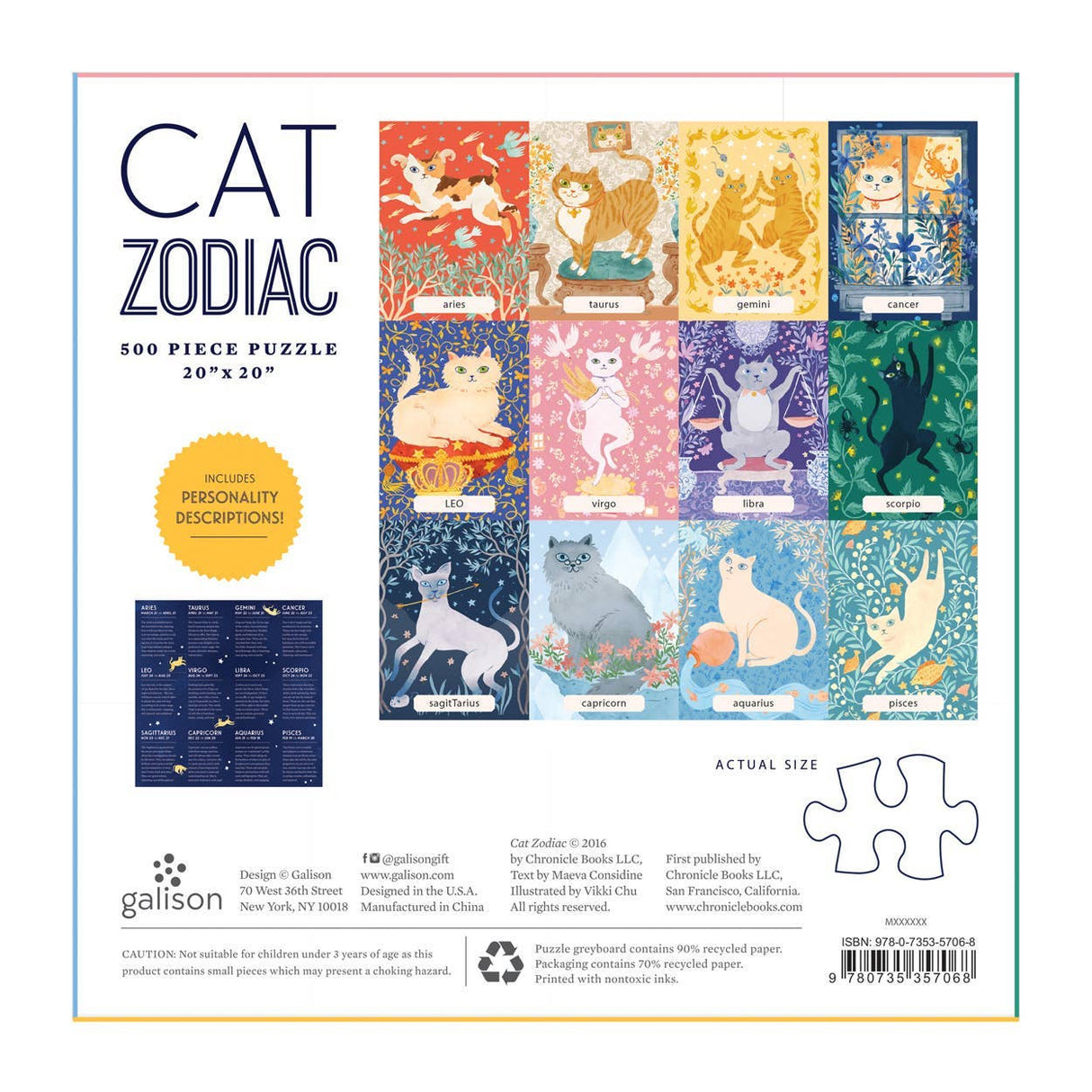 Cat Zodiac puzzle by Galkson packaged in a sturdy, matte-finish box with adorable feline zodiac signs