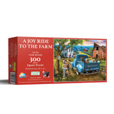 Close-up of Joy Ride to the Farm Jigsaw Puzzle with dogs in a vintage truck by artist Tom Wood."