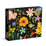 Intergalactic Flora 1000 piece puzzle by Galison featuring vibrant cosmic flowers and foil-stamped stars