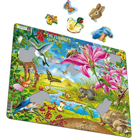 Flowers and Bees 55 Piece Children's Educational Jigsaw Puzzle by Larsen Puzzles - Buzzing with Learning Fun