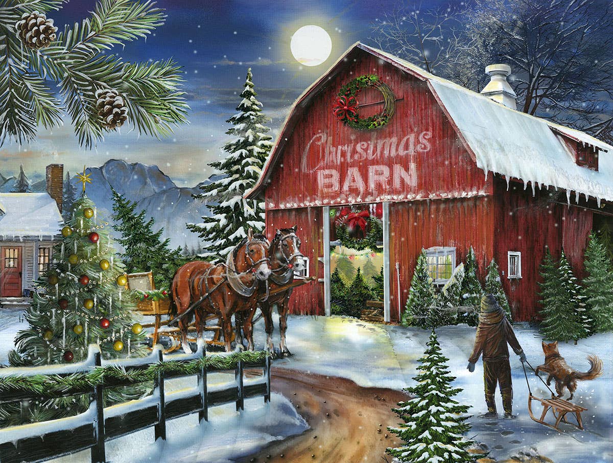 At the Christmas Barn 500 Piece Holiday Puzzle by SunsOut Puzzles - SunsOut - Jigsaw Puzzles - The Puzzle Center - 