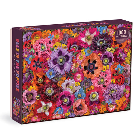 Bees in the Poppies 1000 piece puzzle by Galison featuring vibrant poppy flowers and hidden bees