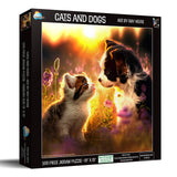 Close-up of Cats and Dogs Jigsaw Puzzle with kitten and puppy by artist Ray Heere.