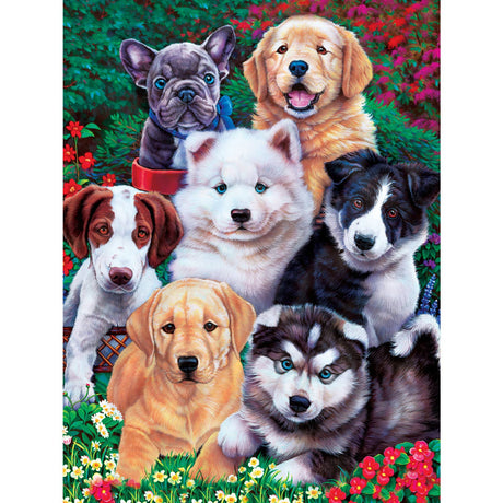 7 cute dogs in a garden Masterpieces 300 piece with large pieces puzzle 