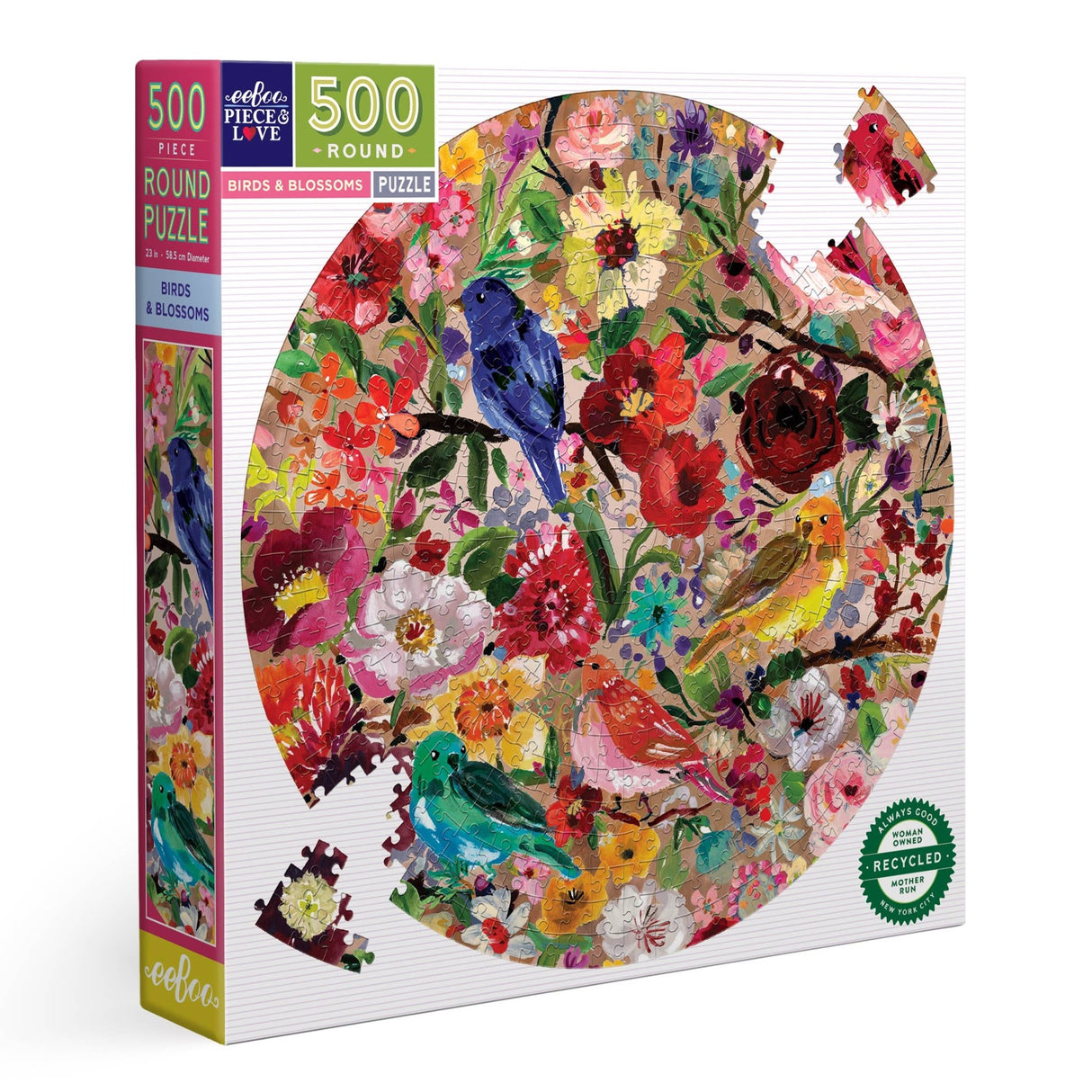 Birds and Blossoms 500 Piece Round Puzzle by eeBoo - eeBoo - Jigsaw Puzzles - The Puzzle Center - 