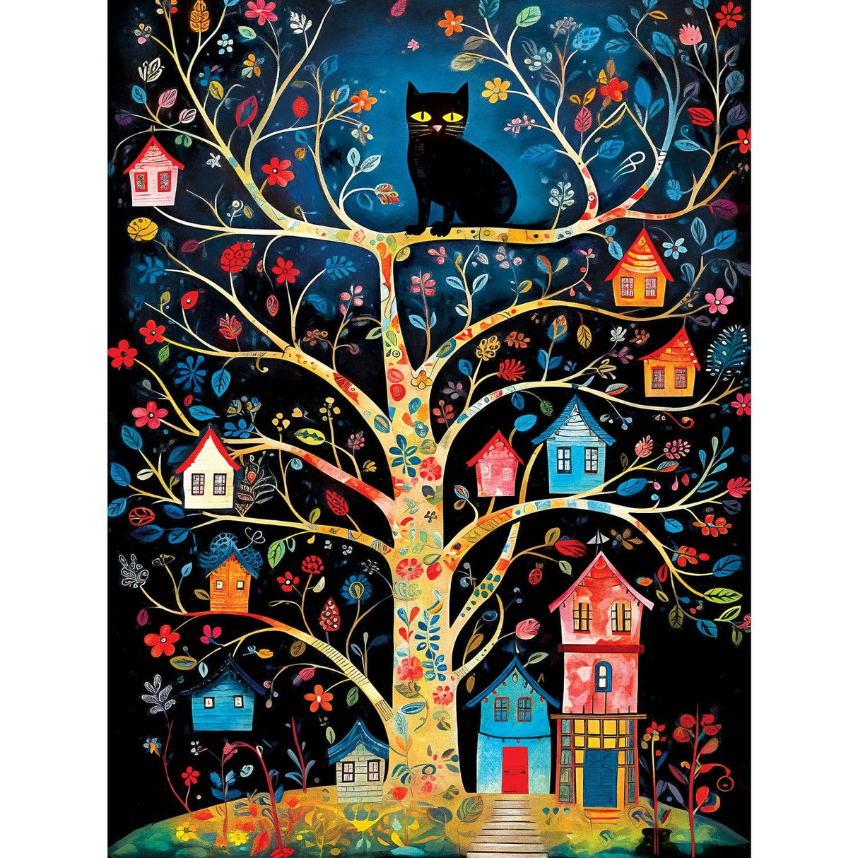 Black Cats - Birdhouse Kingdom 300 Piece EZ Grip Jigsaw Puzzle by Masterpieces Puzzles - Masterpieces Puzzles - Jigsaw Puzzles - The Puzzle Center