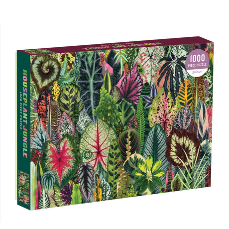 Houseplant Jungle 1000 piece puzzle by Galison featuring vibrant and colorful houseplant leaves