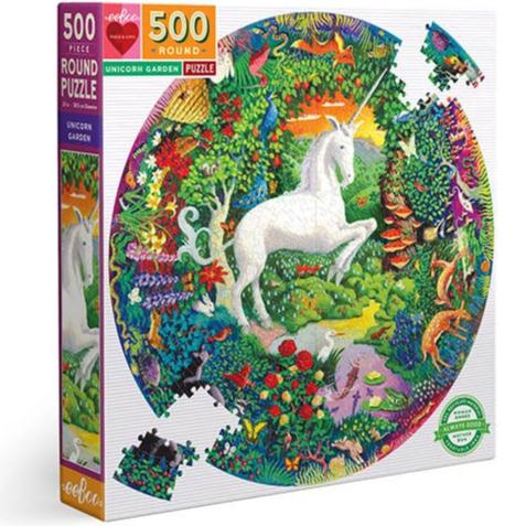 Round puzzle with a unicorn jigsaw puzzle theme of 500 pieces by eeBoo