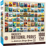 Box of the National Parks puzzle by Masterpieces, featuring vibrant National Park posters 1000 piece puzzle