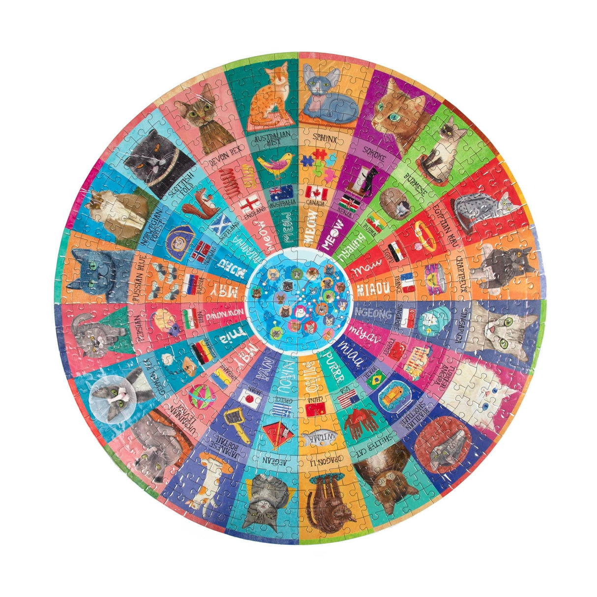 Cats of the World 500 Piece Round Puzzle by eeBoo Puzzles - eeBoo - Jigsaw Puzzles - The Puzzle Center - 