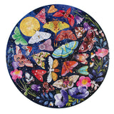 Completed Moths 500 Piece Round Puzzle by eeBoo with intricate details 