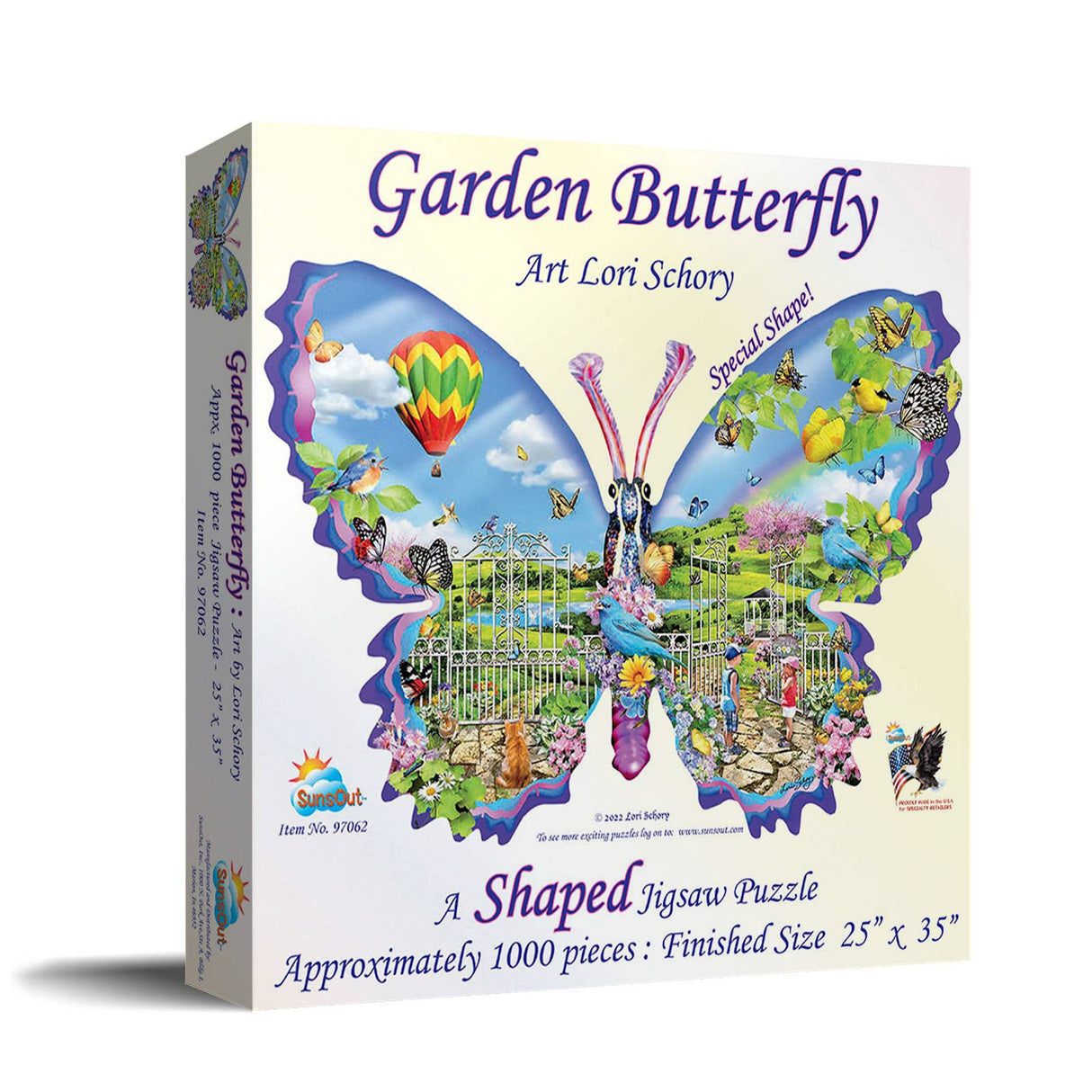 Shaped butterfly jigsaw puzzle with garden scenes by Lori Schory