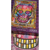 Rainbow-themed Day of the Dead skull jigsaw puzzle for adults and teens