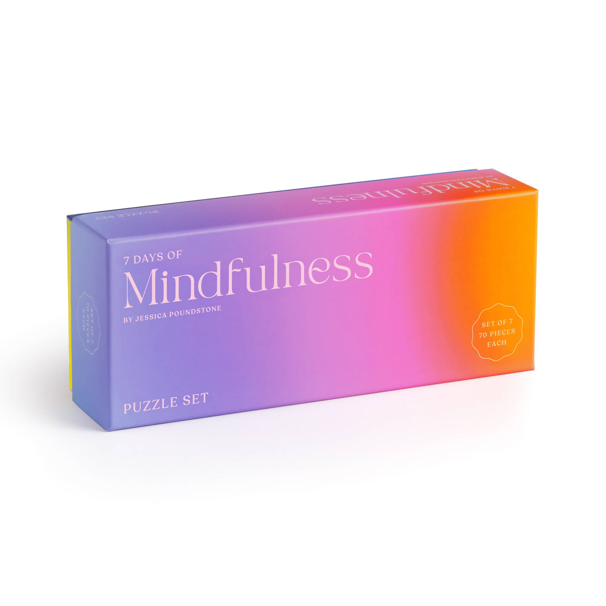 7 Days of Mindfulness Puzzle Set featuring seven colorful mini puzzles in a sleek box from Galison