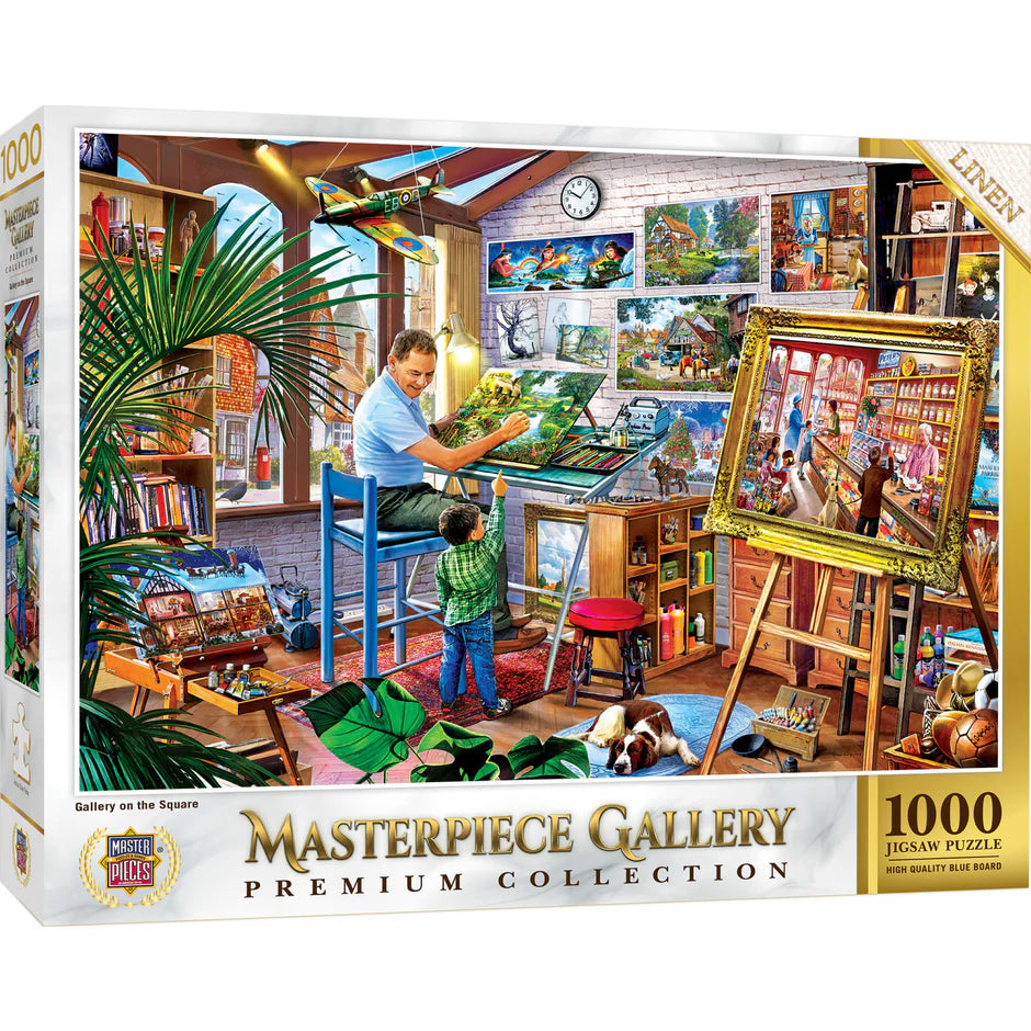 Father and son painting in art studio – 1000-piece jigsaw puzzle.