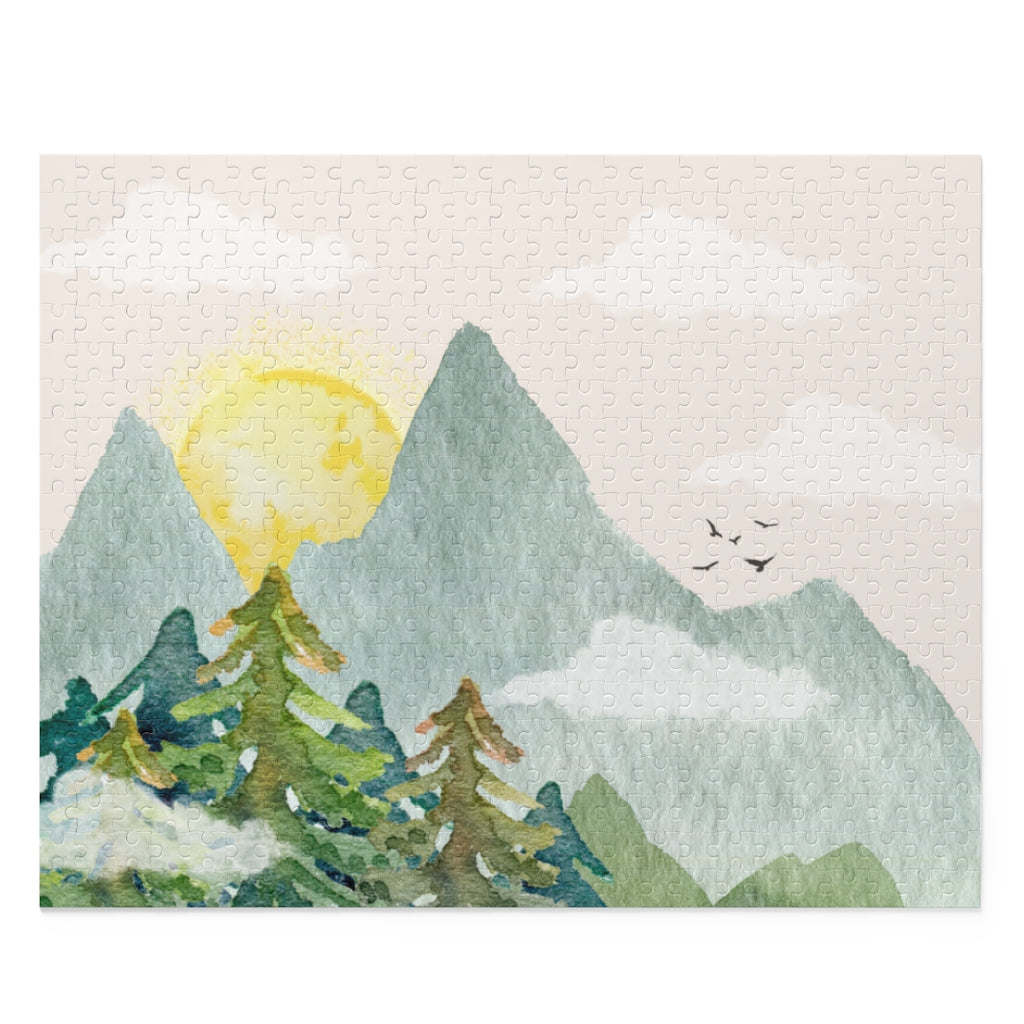 Jigsaw Puzzle 500 Piece - Mountain View with Sun by Onetify