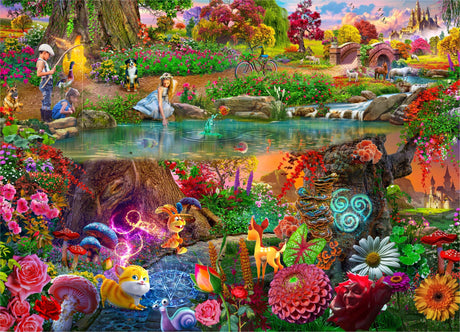 Brain Tree Games 1000 piece puzzle with lots of details of a dreamy forest and beautiful colors.