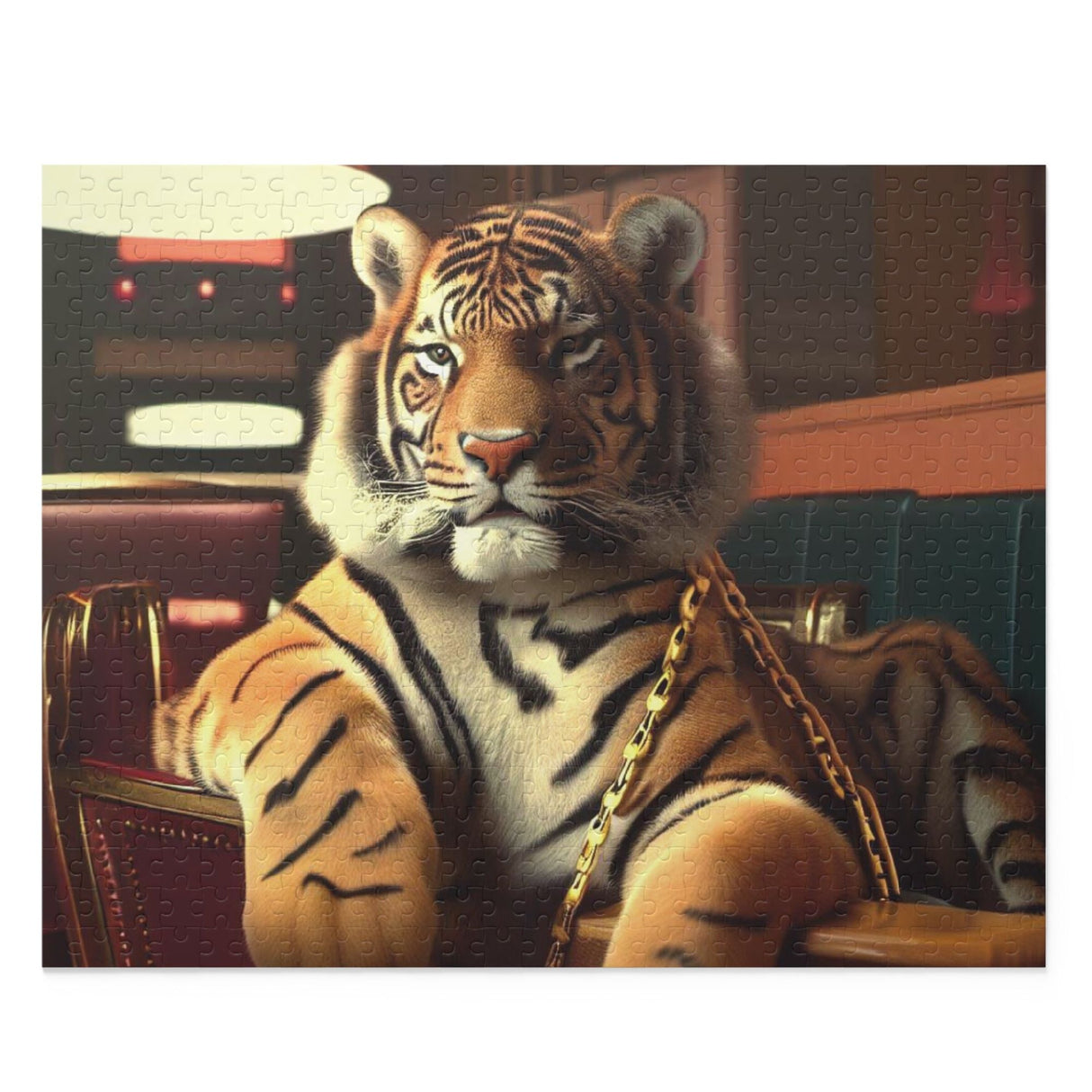 Jigsaw Puzzle 500 Piece - Retro Tiger In A Diner by Onetify