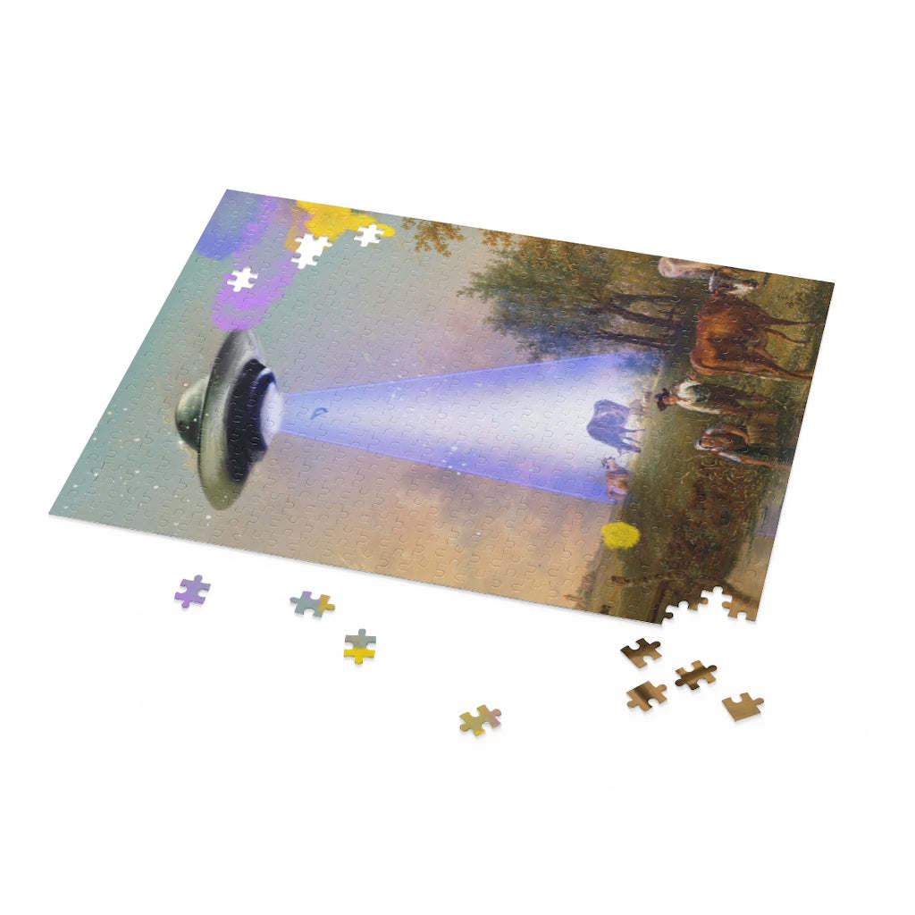 Jigsaw Puzzle 500 Piece - UFO Abducting Cow by Onetify