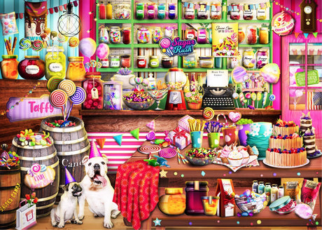 Bright and colorful jigsaw puzzle of a Candy Shop. Jigsaw Puzzle for the family