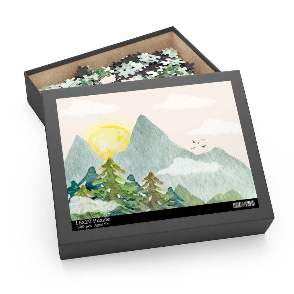 Jigsaw Puzzle 500 Piece - Mountain View with Sun by Onetify