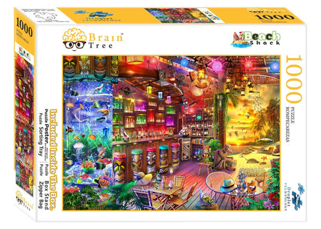 1000 pieces puzzle tiki bar bright and colorful puzzle by brain tree