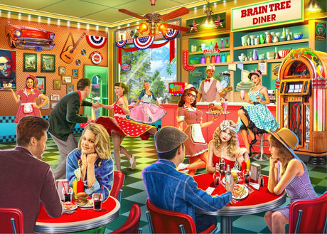 Fun Party Puzzle for adults with a retro puzzle vibe in a retro diner.
