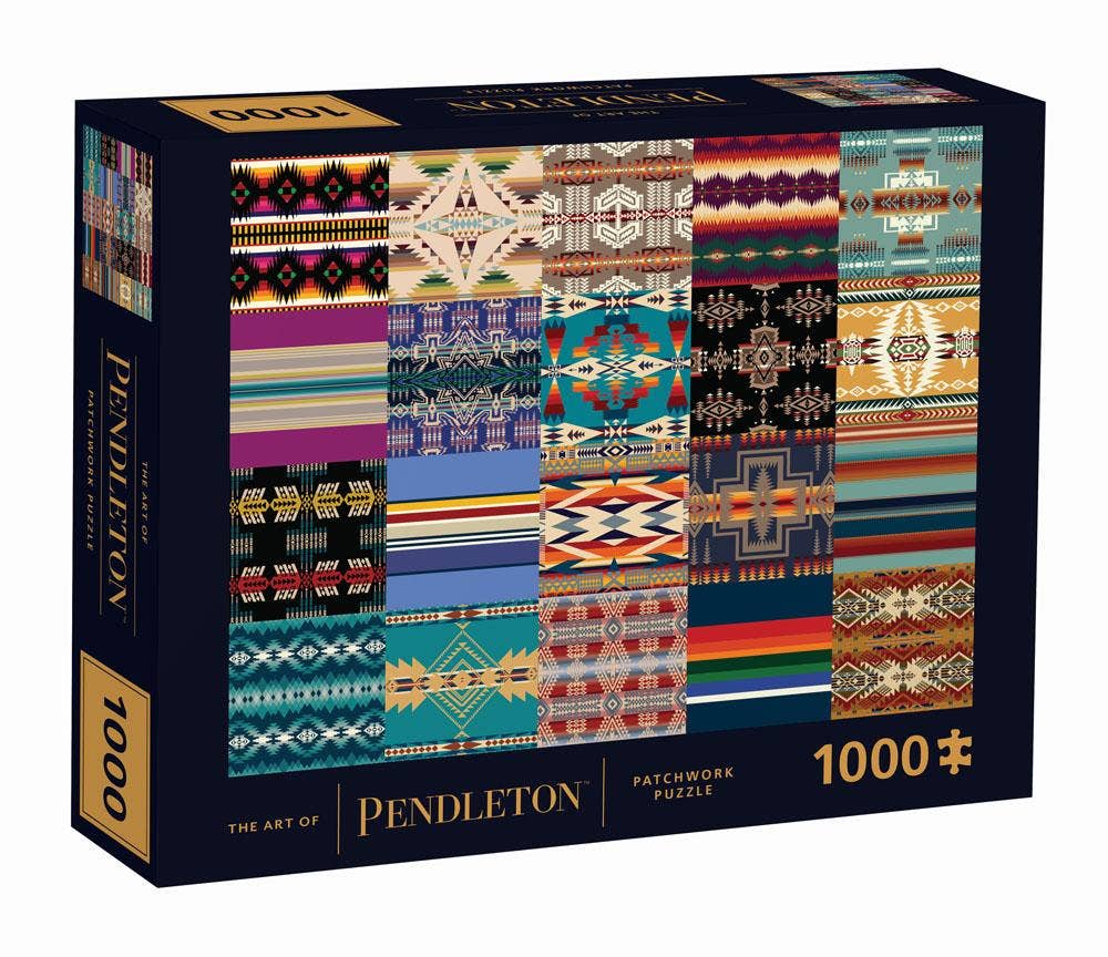 Art of Pendleton Patchwork 1000-piece puzzle featuring vibrant textile patterns