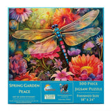 Nature-themed jigsaw puzzle featuring a dragonfly and blooming flowers