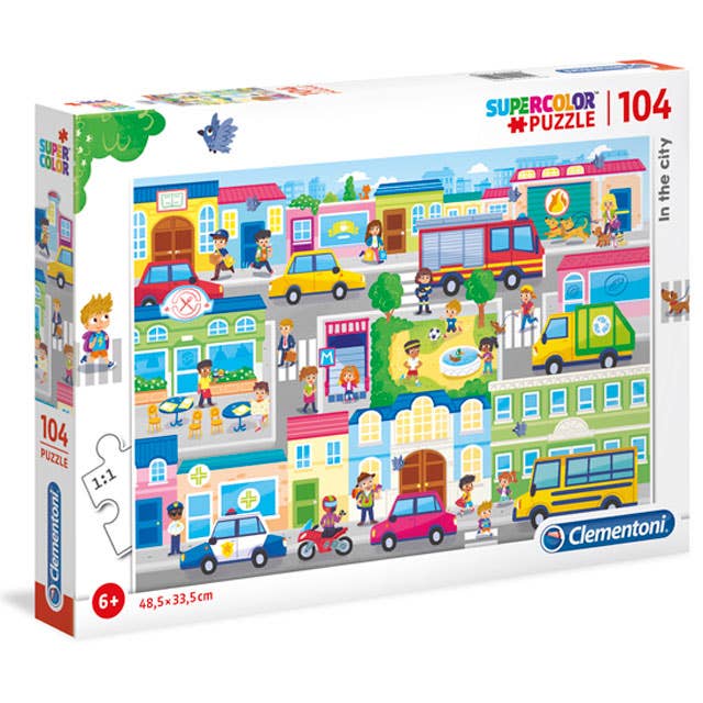 upercolor In The City Kids 104 piece puzzle featuring colorful city scenes puzzle for Kids by Clementoni