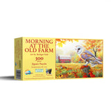 Completed Morning At the Old Farm 300-piece puzzle showcasing farm animals and birds