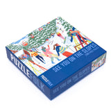 Colorful skiing-themed 1000 piece jigsaw puzzle by Puzzlefolk